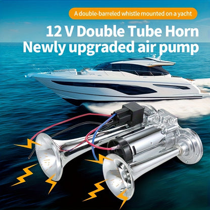 130dB Super Loud Double Tube Air Horn 12V/24V – Aluminum Alloy with Compressor, Quick Install for Trucks, SUVs, Motorcycles, Boats & Off-Road Vehicles