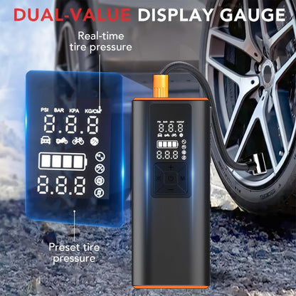 Portable Tire Inflator 150 PSI Wireless Air Compressor – Digital Pressure Gauge, Auto Shut-Off, LED Light, Dual Power 6000mAh Battery + 12V Cord, 4 Preset Modes for Car Motorcycle Bike Ball