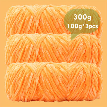 Velvet Chenille Yarn 3-Pack 300g (100g x3) Soft Bulky Knitting Crochet Yarn 47 Colors Beginner Friendly Luxury Handcraft for Sweaters Scarves Hats Dolls Bags Amigurumi DIY Projects