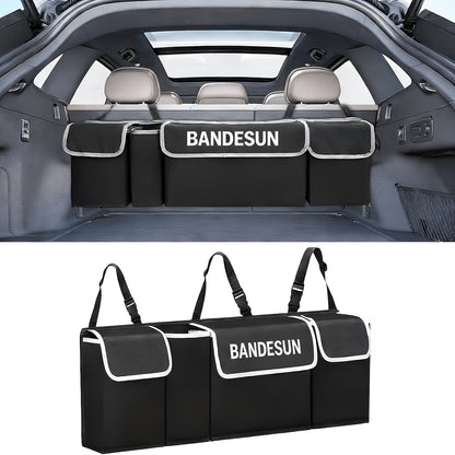 Car Trunk Organizer Rear Seat Hanging Storage Bag with 4 Pockets Foldable Cargo Bag for SUV Truck MPV Van – Black Multi-Pocket Car Interior Storage Organizer for Travel & Daily Use