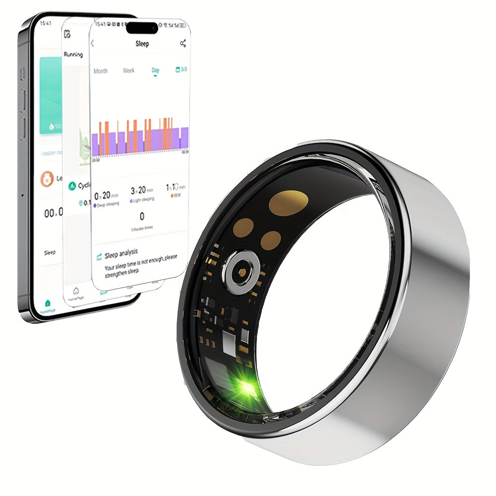 Smart Ring Sleep Tracker Heart Rate Monitor Fitness Wearable, Titanium Alloy Body Bluetooth 5.3, Step Counter Pedometer Distance Tracking, Magnetic Charging, Compatible with iPhone & Android – Black Rose Gold Silver