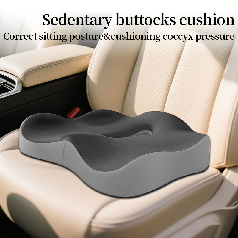 Ergonomic Memory Foam Seat Cushion with Center Groove – Coccyx & Tailbone Pressure Relief, Non-Slip Base, Soft Polyester Cover, Posture Support for Office Chair, Car & Home, White/Black