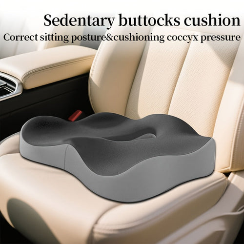 Ergonomic Memory Foam Seat Cushion with Center Groove – Coccyx & Tailbone Pressure Relief, Non-Slip Base, Soft Polyester Cover, Posture Support for Office Chair, Car & Home, White/Black