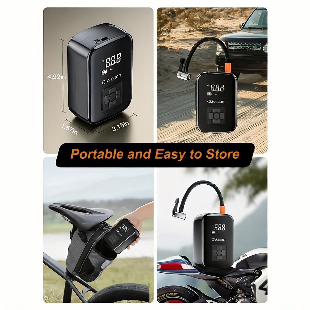 Portable Tire Inflator 100W Cordless Air Pump 4000mAh Battery 30-Second Inflation 5 Modes Digital PSI Display Type-C Charging LED Light Multi-Nozzle for Car Motorcycle Bicycle Ball