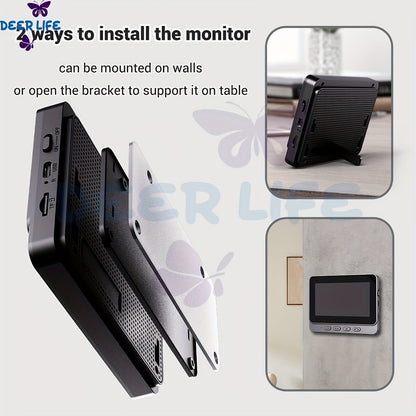 Wireless Video Doorbell Camera with Monitor, No Subscription HD Smart Doorbell with Night Vision, Two-Way Talk, 4.3-Inch Screen & 128GB Storage for Home Security