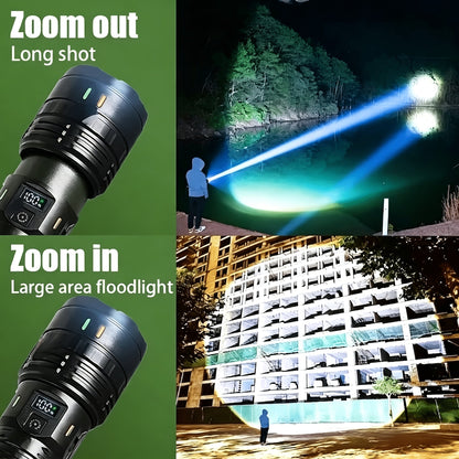 Rechargeable LED Tactical Flashlight 1500 Lumens with Adjustable Zoom, Shoulder Strap, 4 Modes for Camping, Hunting, Farm Inspection & Emergency Outdoor Use