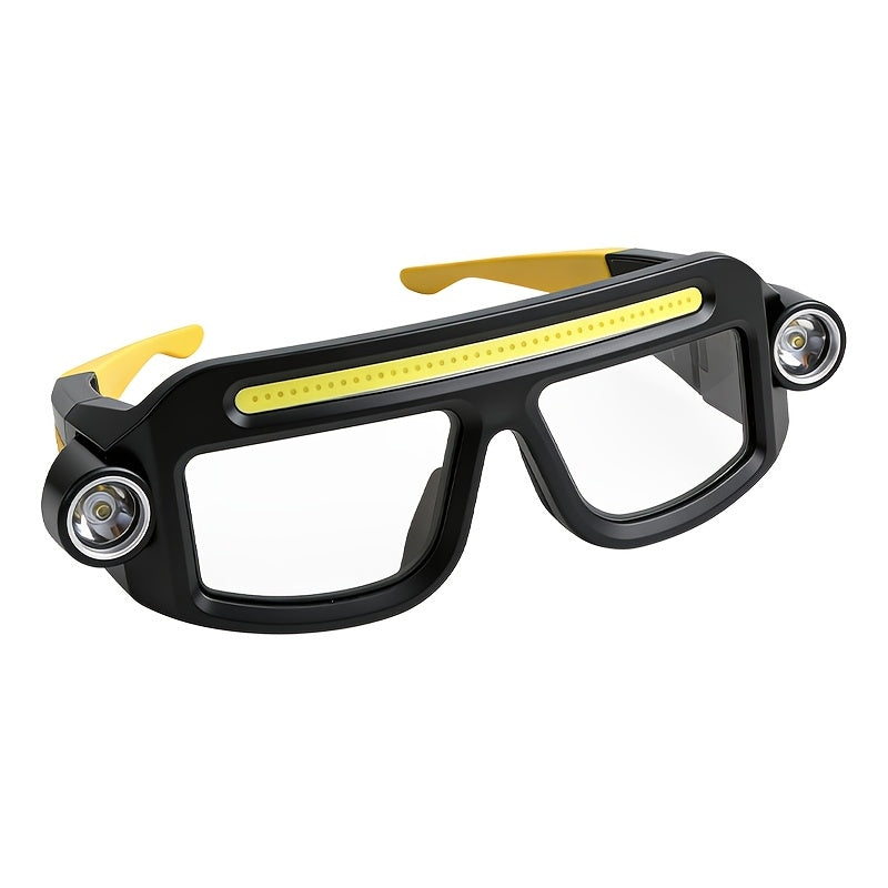 LED Glasses Headlamp – Head-Mounted Flashlight with Adjustable Brightness, Rotatable Beam & Strobe Mode for Night Running, Cycling, Fishing, Camping & Craft Work – Cool Design Outdoor Head Torch