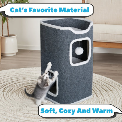 Multi-Level Foldable Cat Tree Tower for Indoor Cats – Scratching Post, Cozy Perch, Cat Condo with Hanging Toy Ball, Cat Hideaway, Soft Bed, 1/3/4 Tier Options