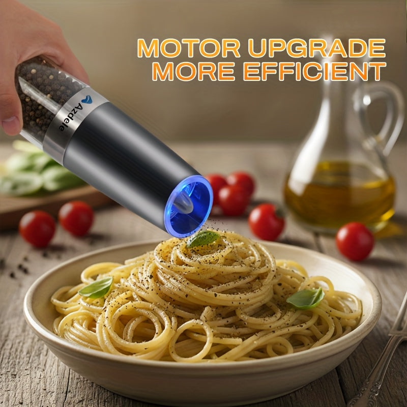 Electric Salt and Pepper Grinder Set 2 Pack – Gravity-Sensing Automatic Mill with LED Light, One-Hand Operation, Adjustable Coarseness, Battery Powered, Black Stainless Steel Kitchen Gift