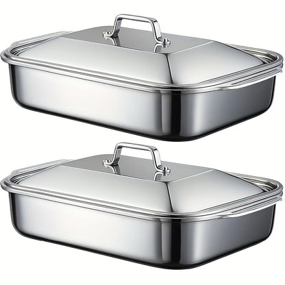 Stainless Steel Baking Pans with Lids Set – Extra Large Non-Stick Heavy Duty Rectangular Oven Trays for Roasting Bread Desserts Seafood BBQ Buffet Serving, 2 4 6 8 Pack Options