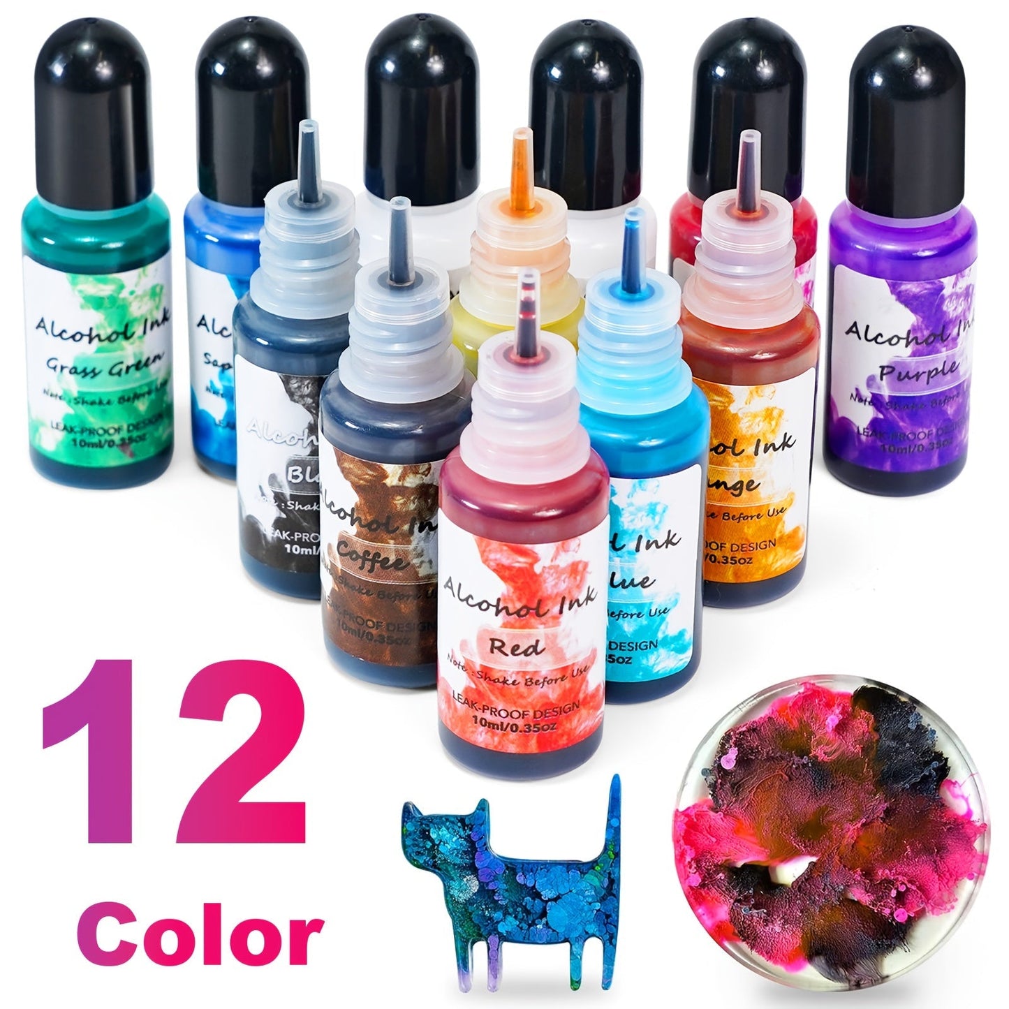 Alcohol Ink Set 24 Colors 10ml – High-Concentration Resin Dye for Epoxy Resin Art, Tumblers, Coasters, Fluid Painting & Crafts, Fast-Drying Acid-Free Pigment