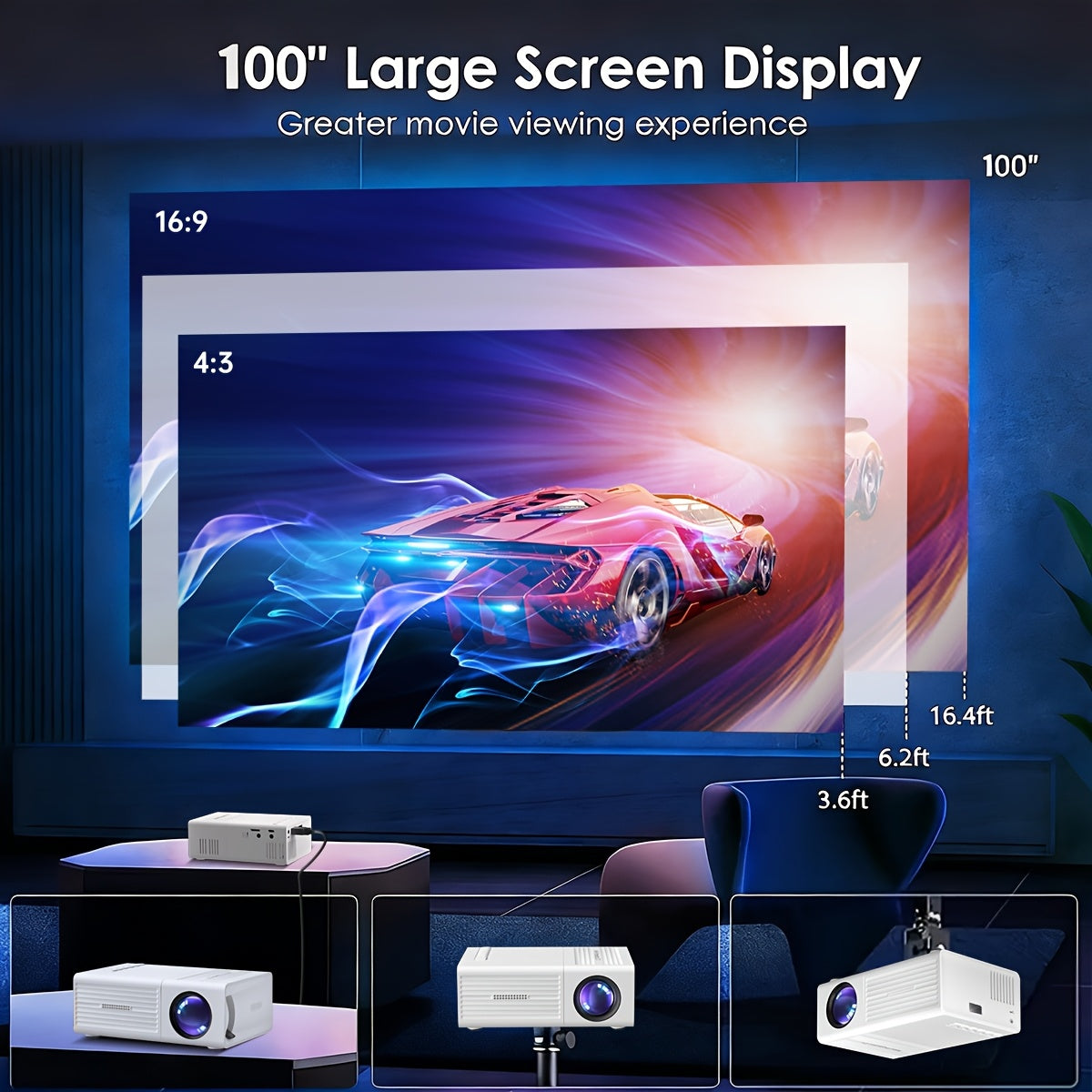 Portable Projector 1080P Supported 1280x720 Native Resolution with Remote Control USB Compatible with Smartphones Tablets Laptops TV Sticks Big Screen Home Theater