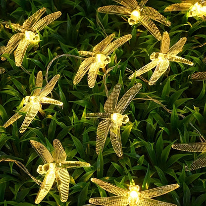 Solar Dragonfly String Lights Outdoor Waterproof – 236 Inch 30 LED 8 Modes Solar Powered Fairy Lights for Garden, Patio, Balcony, Yard & Christmas Decoration, Warm White & Color Options