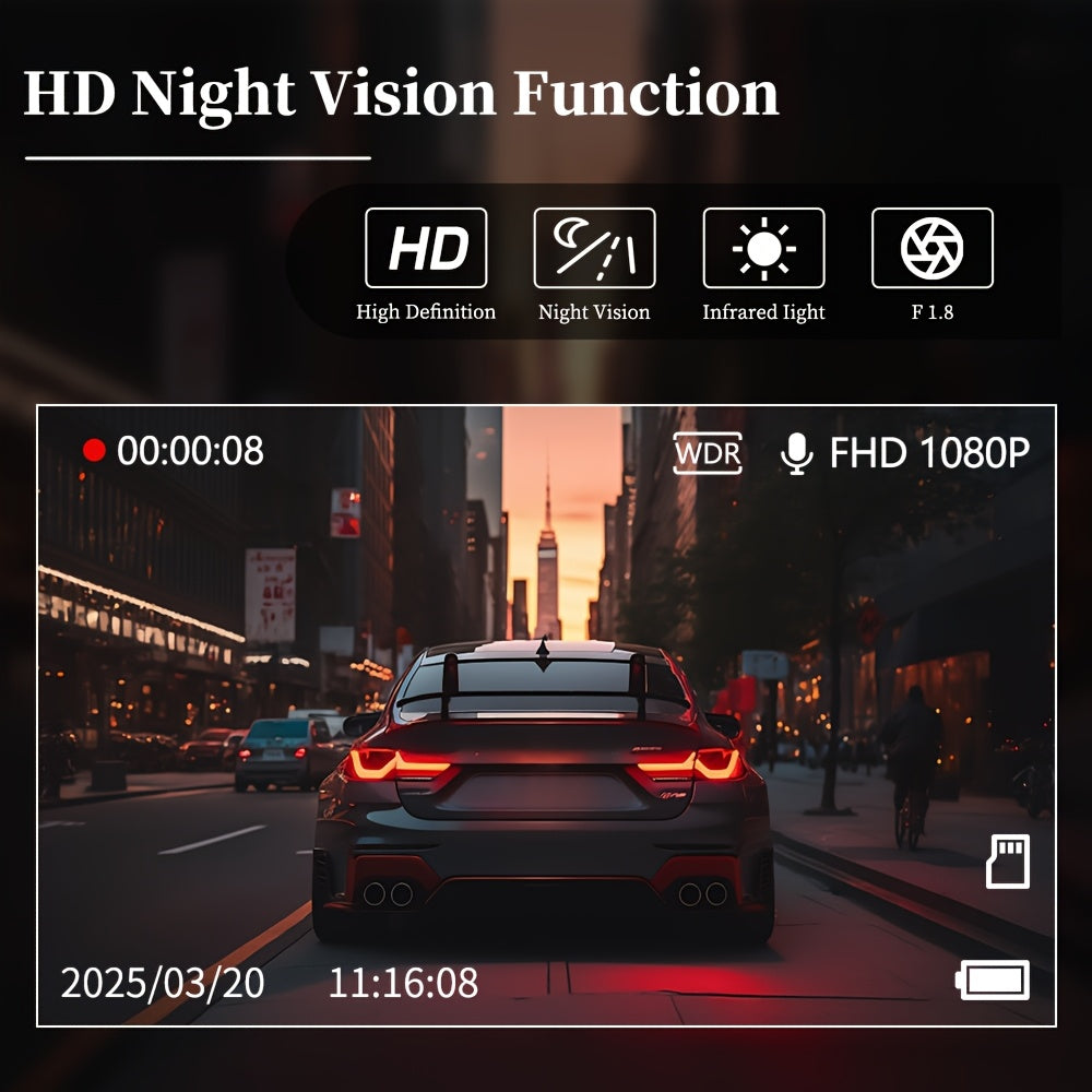 Dash Cam S2N 1080P HD Front and Rear Dual Camera with ADAS Night Vision G-Sensor Loop Recording 24Hr Parking Mode, 170° Wide Angle 2" IPS Screen Car DVR SD Card Not Included