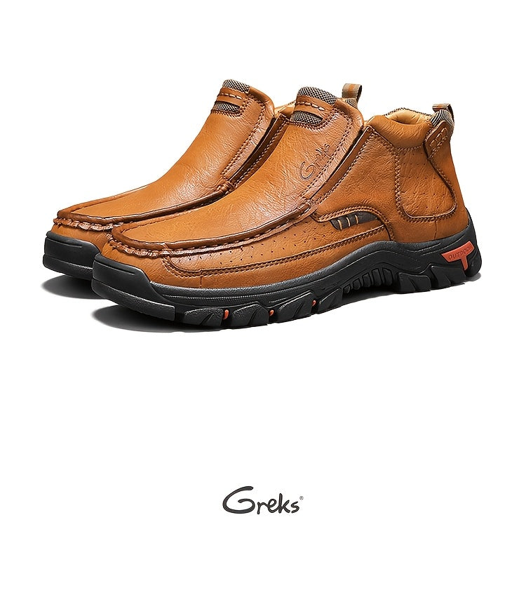GREKS Men's Hand Stitched Slip-On Ankle Boots Casual Moccasin Chukka Loafers Non-Slip Sole for Outdoor Hiking Driving Daily Wear – Comfortable Lightweight Men's Shoes