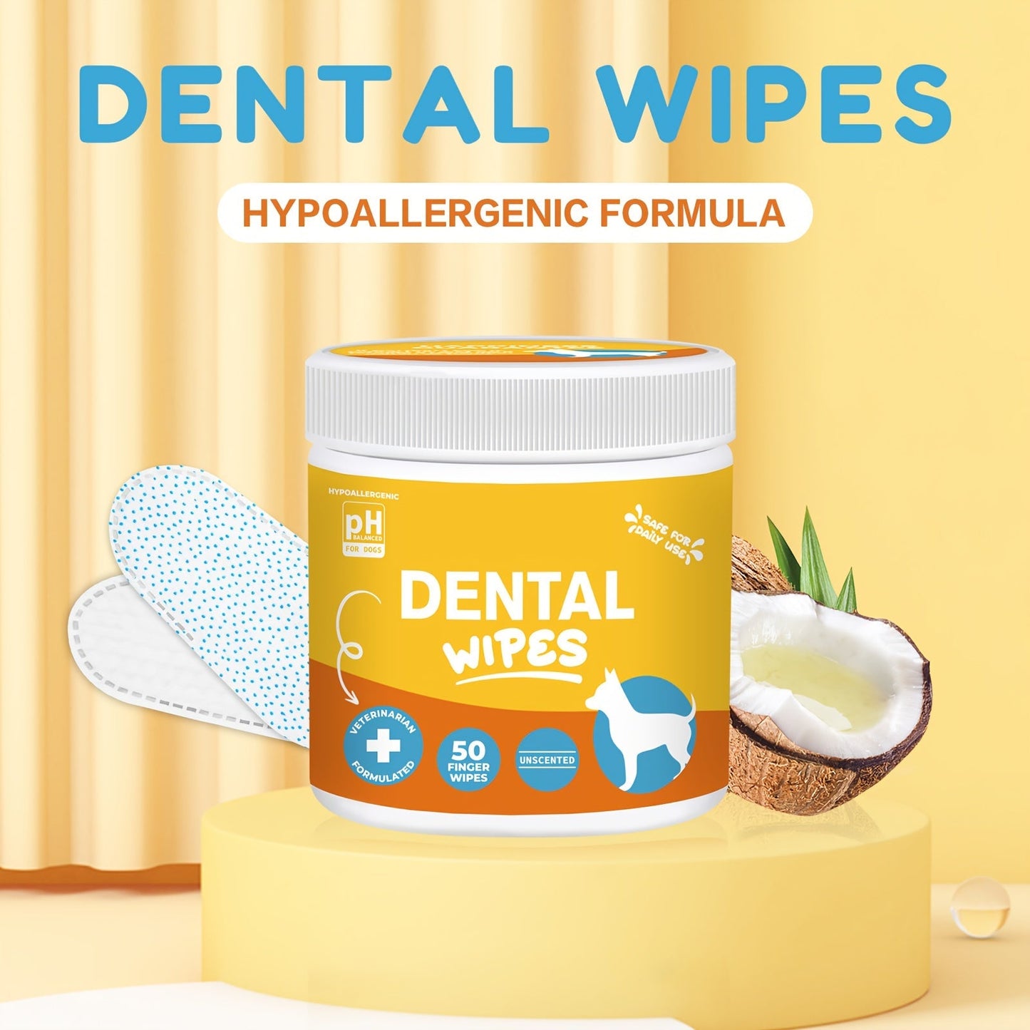 Dog Ear Cleaner Wipes with Finger Wipe Design - Soothing Deodorizing Itch Relief Coconut Scent Pet Ear Cleaning Wipes for All Dog Breed Sizes, Gentle and Easy to Use at Home
