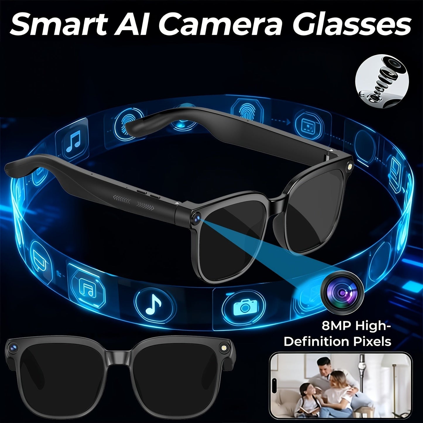 AI Smart Glasses with Camera or Audio – Real-Time Translation 110+ Languages, HD Video Recording, AI Voice Control, HiFi Music & Calling, Photochromic Lenses, Sports Skiing Outdoor Wearable Tech
