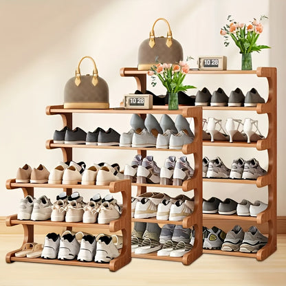 Shoe Rack 3/5/6 Tier Wood Grain Cube Organizer | Multi-Layer Space-Saving Shoe Storage Shelf | Easy No-Tool Assembly | Self-Standing Shoe Tower for Entryway Closet Dorm Bedroom | Brown