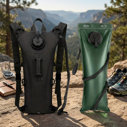 Hydration Backpack with 3L Water Bladder – Nylon Hiking Pack with Included Water Bag for Camping, Trail Running & Outdoor Adventures, Available in Khaki, Green, Camo & Camo Gray