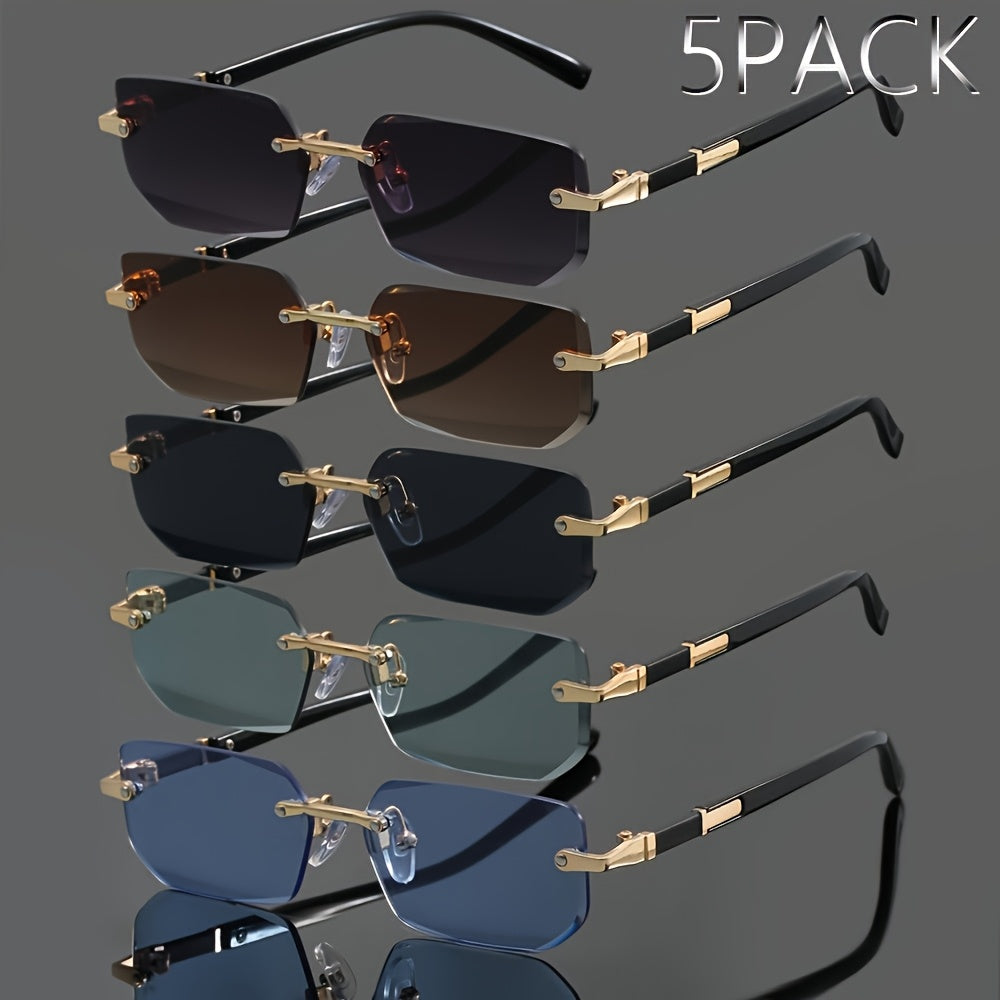 Frameless Metal Fashion Glasses Set 5pcs Unisex Classic Trendy Rimless Eyewear for Men Women - Summer Party Street Style Photography Holiday Gift
