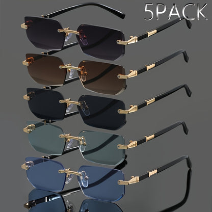 Frameless Metal Fashion Glasses Set 5pcs Unisex Classic Trendy Rimless Eyewear for Men Women - Summer Party Street Style Photography Holiday Gift