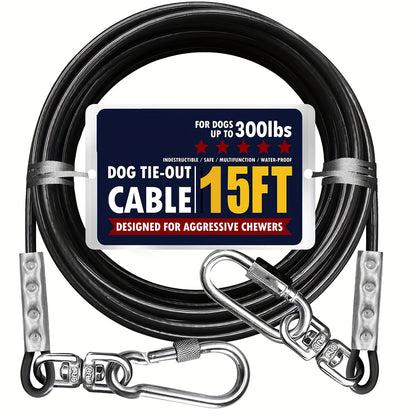 Heavy Duty Dog Tie-Out Cable for Large Dogs Up to 300 LBS Steel Wire Yard Runner Leash with Swivel Hooks - Outdoor Dog Run Cable for Yard in Blue Magenta Black S/M/L