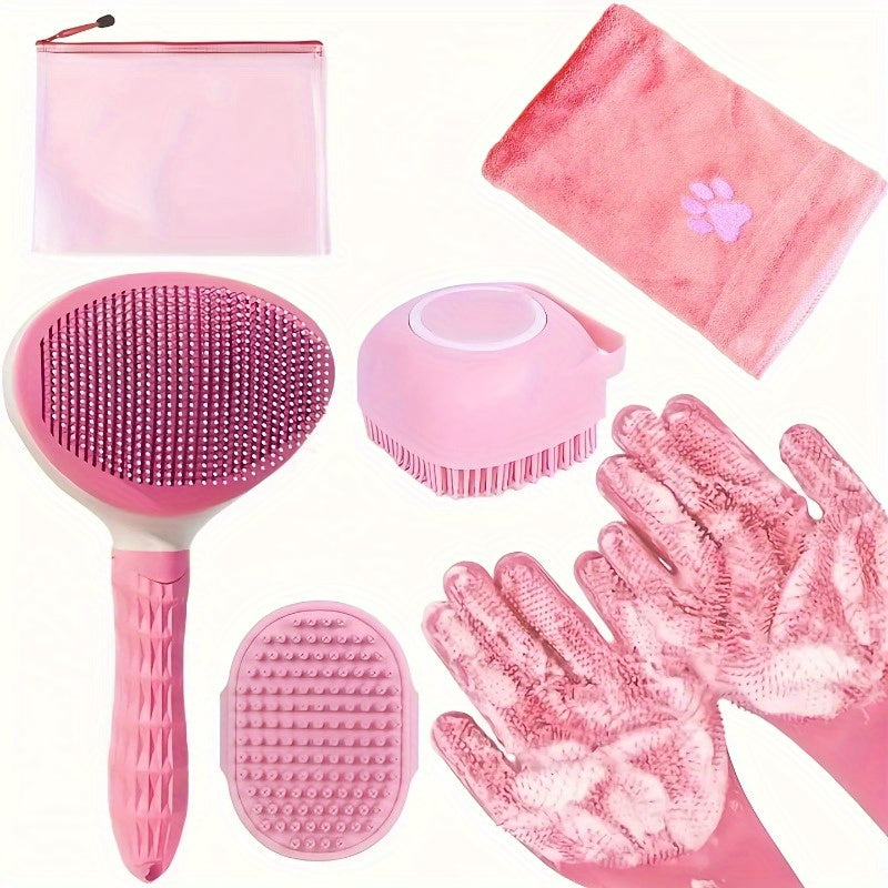 Dog Grooming Kit 6 Piece – Brush, Silicone Washing Gloves, Microfiber Towel & Shedding Tool, No Power Required, Essential Pet Care Set for Shiny Coat, Gift for Dog Owners