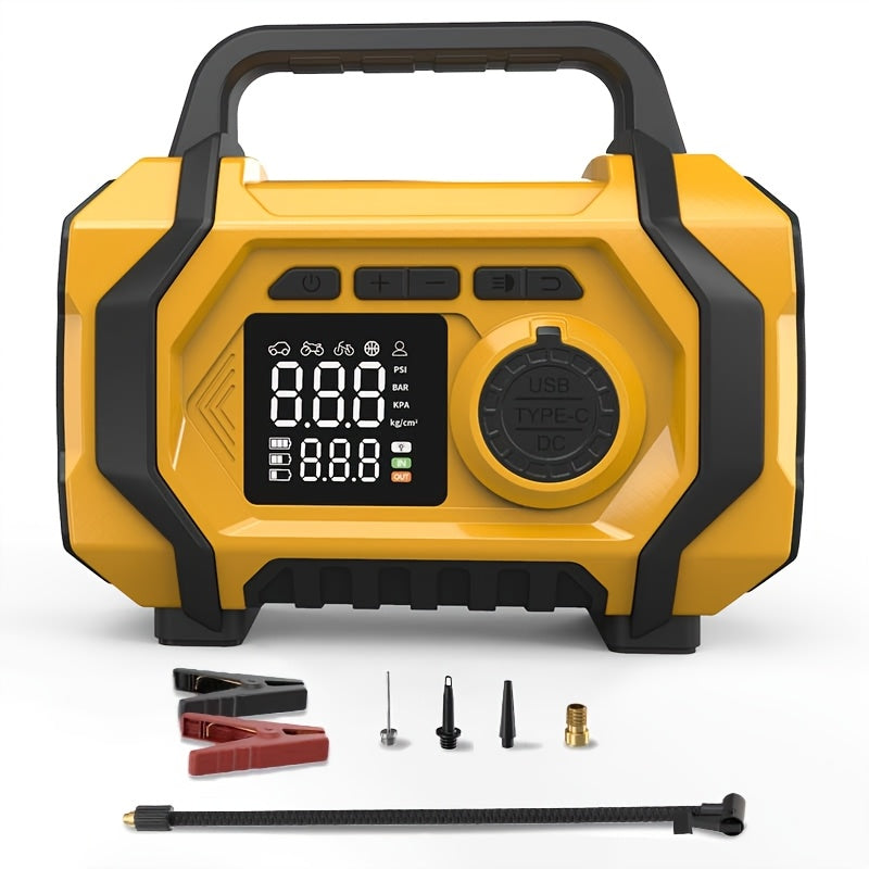 7000A Portable Jump Starter with Air Compressor – 8-in-1 Car Battery Booster, 150PSI Auto-Stop Tire Inflator, Power Bank, LED Emergency Light – Fits Gas up to 9L & Diesel up to 8.5L, 12V Vehicles