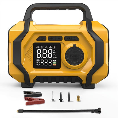 7000A Portable Jump Starter with Air Compressor – 8-in-1 Car Battery Booster, 150PSI Auto-Stop Tire Inflator, Power Bank, LED Emergency Light – Fits Gas up to 9L & Diesel up to 8.5L, 12V Vehicles