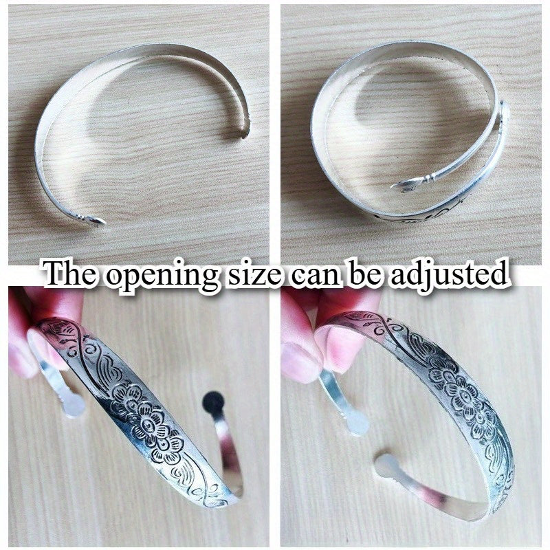 5pcs Retro Ethnic Hollow Engraving Adjustable Open Cuff Bracelet Set for Women Boho Stackable Friendship Bracelets Gift for Christmas Halloween Vacation