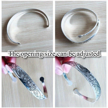 5pcs Retro Ethnic Hollow Engraving Adjustable Open Cuff Bracelet Set for Women Boho Stackable Friendship Bracelets Gift for Christmas Halloween Vacation