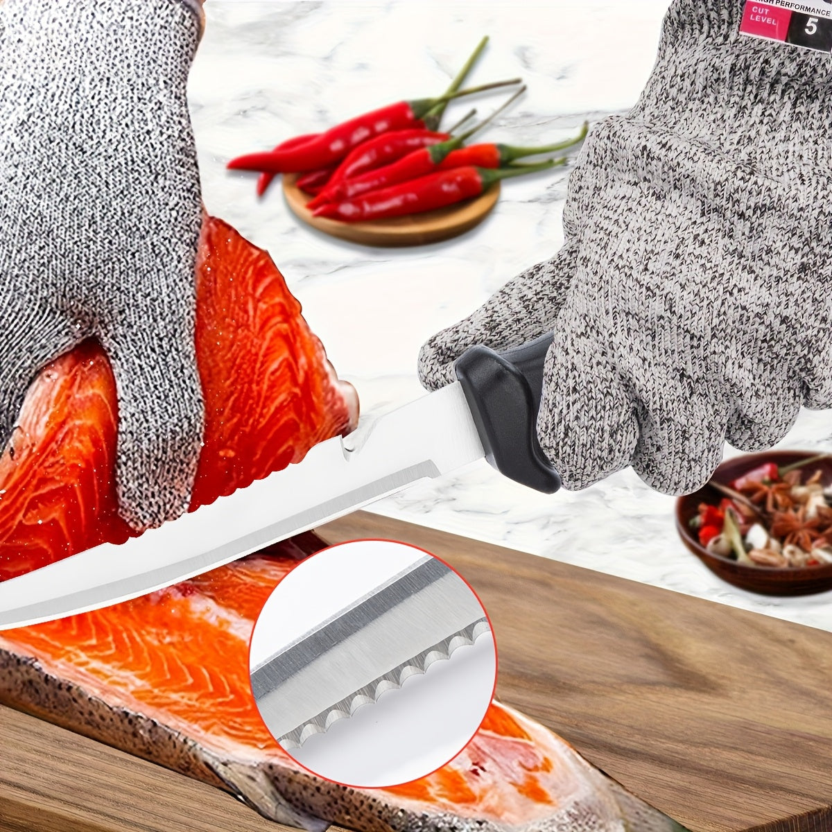3 Piece Fishing Knife Set with Stainless Steel Blades, Fish Fillet Boning Gutting Knives with Cut Resistant Gloves, Fishing Line Cutter & Cord – Unique Fishing Gift for Anglers & Campers