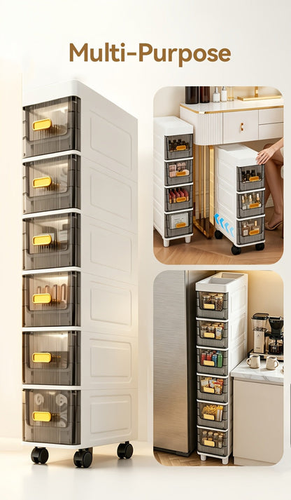 Slim Rolling Storage Cabinet with Drawers and Wheels Waterproof PP Organizer 3 4 5 6 Tier for Bathroom Kitchen Bedroom Small Spaces – Narrow Drawer Unit
