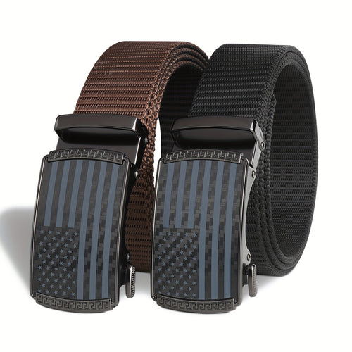2 Pack Men's Nylon Ratchet Belt – Golf Belt, Tactical Work Web Belt with Auto Buckle, Fits 30"-46" Waist, Casual & Outdoor Daily Wear