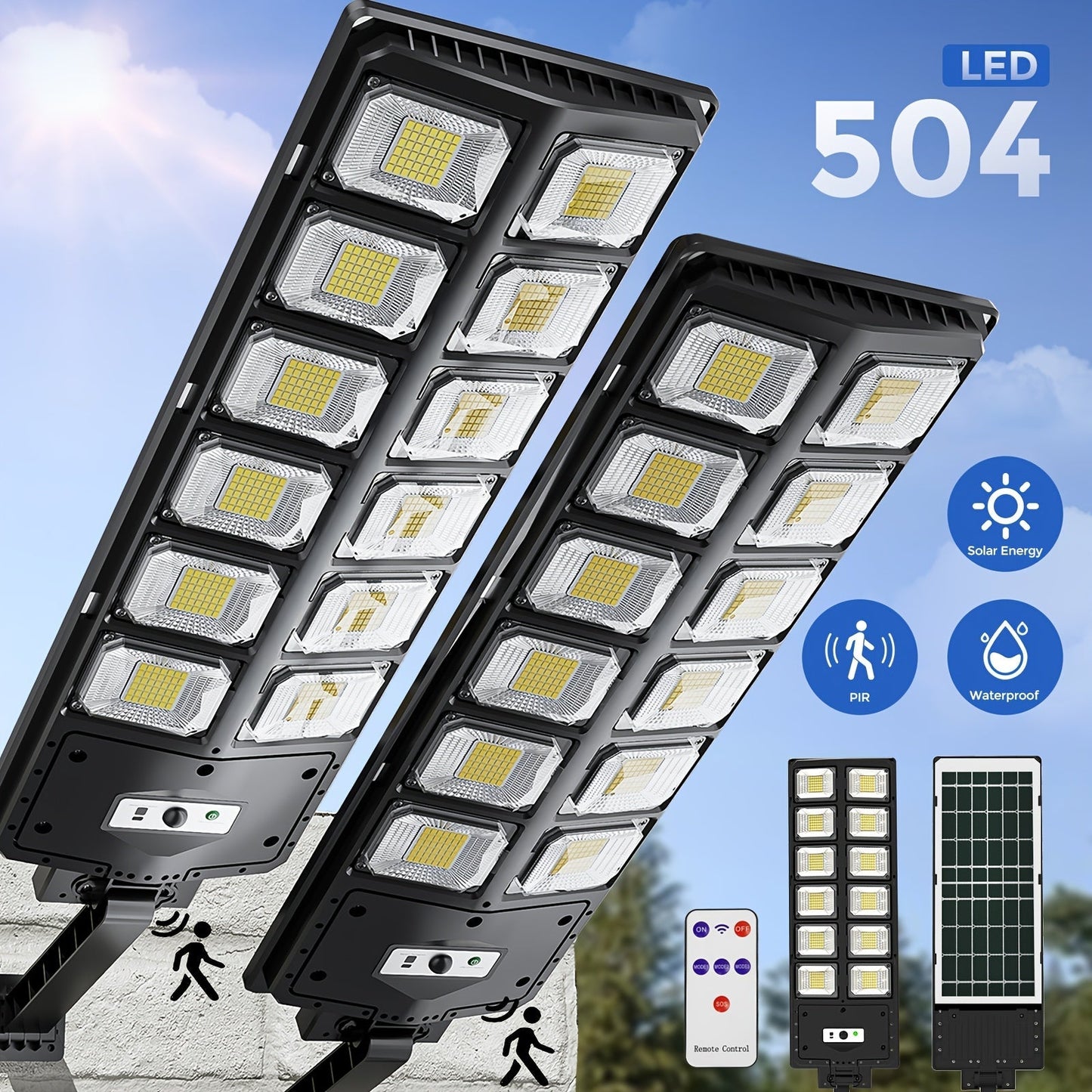 Solar Street Lights Outdoor 504 LED IP44 Waterproof Dusk to Dawn Auto On/Off Solar Floodlight for Yard Driveway Parking Lot Garden Deck – Bright Solar Powered Security Area Light