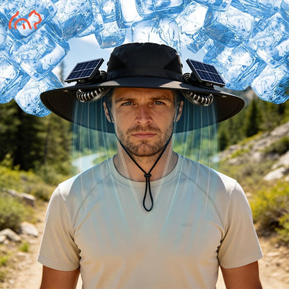 Solar Fan Hat with Dual Fans & USB Charging for Men & Women – Wide Brim Cooling Cap with Long Battery Life for Camping, Hiking, Fishing, Gardening & Outdoor Activities, Black, Dark Gray & Khaki