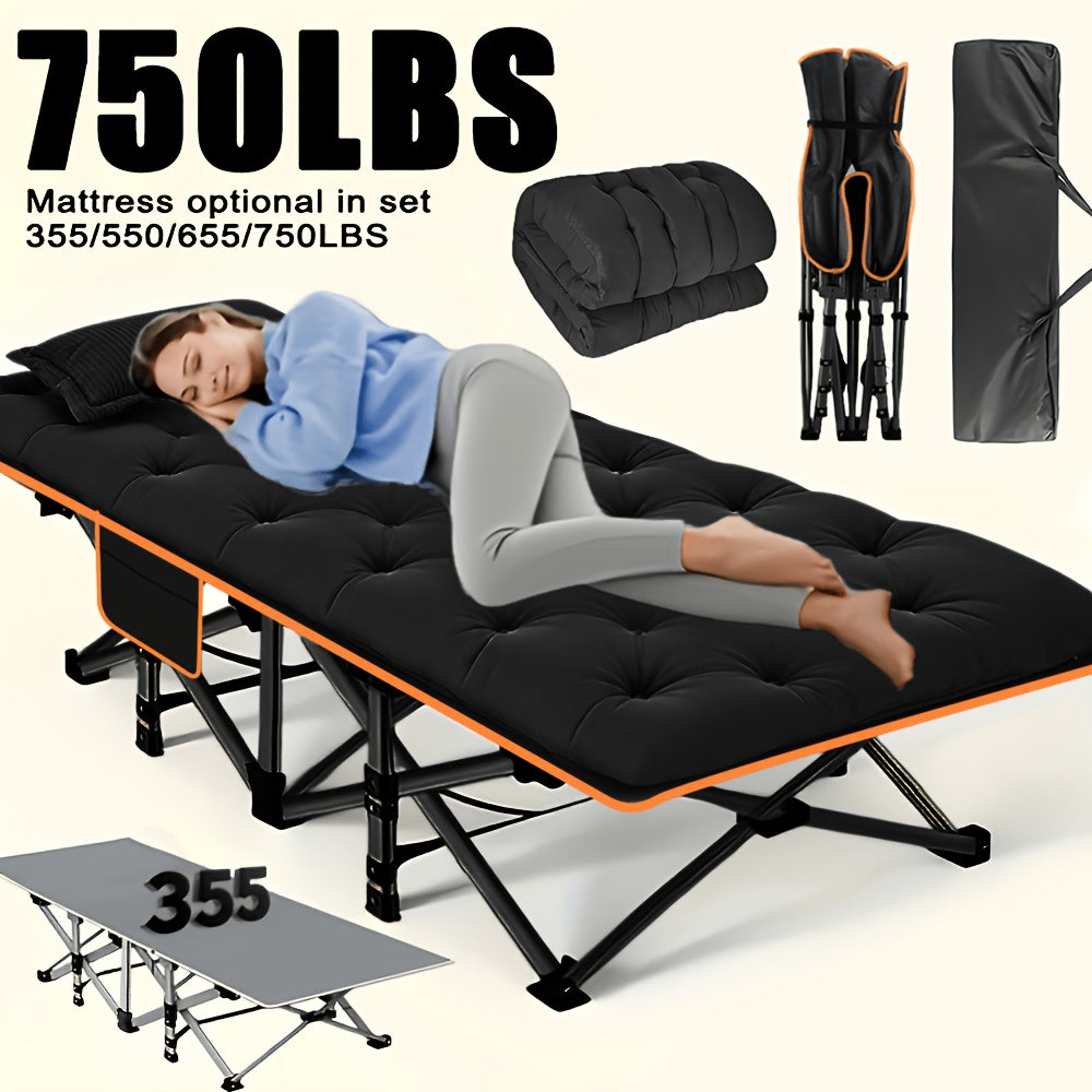 Extra Large Folding Bed with Mattress – 67"/75" Heavy Duty Camping Cot, 750 lbs Capacity, Portable Foldable Guest Bed for Adults, Travel, Camping, Gray & Black