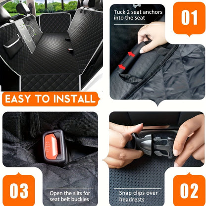 Dog Car Seat Cover Hammock with Mesh Windows & Storage Pockets – Scratchproof Non-Slip Nylon Backseat Protector, Universal Fit for Cars Trucks SUVs, Gray Black Green Leaf Design