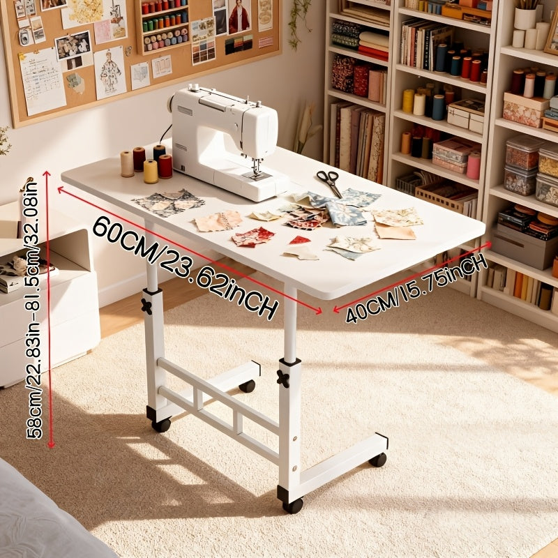 Mobile Craft Table with Adjustable Height & 4 Silent 360° Wheels - Rolling Storage Organizer with Double Shelves for Sewing, Knitting & Crafts, Bedroom & Living Room Use, Available in Black & White