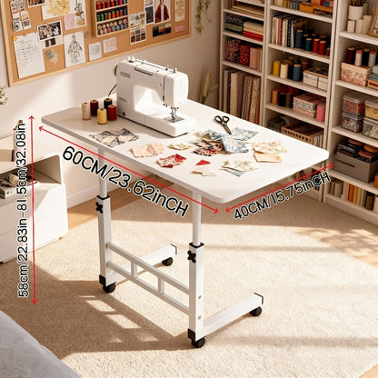 Mobile Craft Table with Adjustable Height & 4 Silent 360° Wheels - Rolling Storage Organizer with Double Shelves for Sewing, Knitting & Crafts, Bedroom & Living Room Use, Available in Black & White