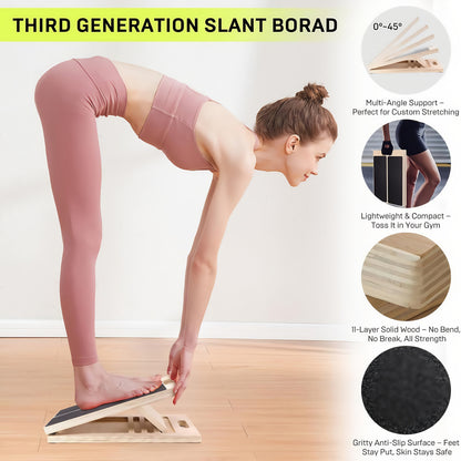 Adjustable Wooden Slant Board for Calf Stretching – Non-Slip Incline Wedge Stretcher for Squats Ankle Foot Mobility Heel Stretch Physical Therapy Balance