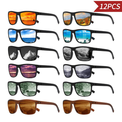 12 Pack Retro Square Sunglasses Bulk Set for Men and Women Classic Designer PC Frame UV Protection Beach Outdoor Sports Daily Leisure Wholesale Sunglasses Assorted Colors