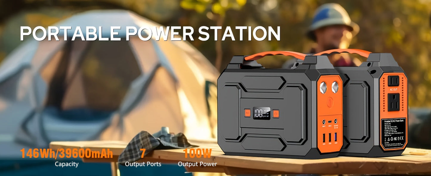 Portable Power Station 100W / 300W Solar Generator – AC Outlet, USB QC3.0, DC Port, LED Flashlight, High Capacity Battery Pack for Camping Hiking Road Trip CPAP Hurricane Emergency