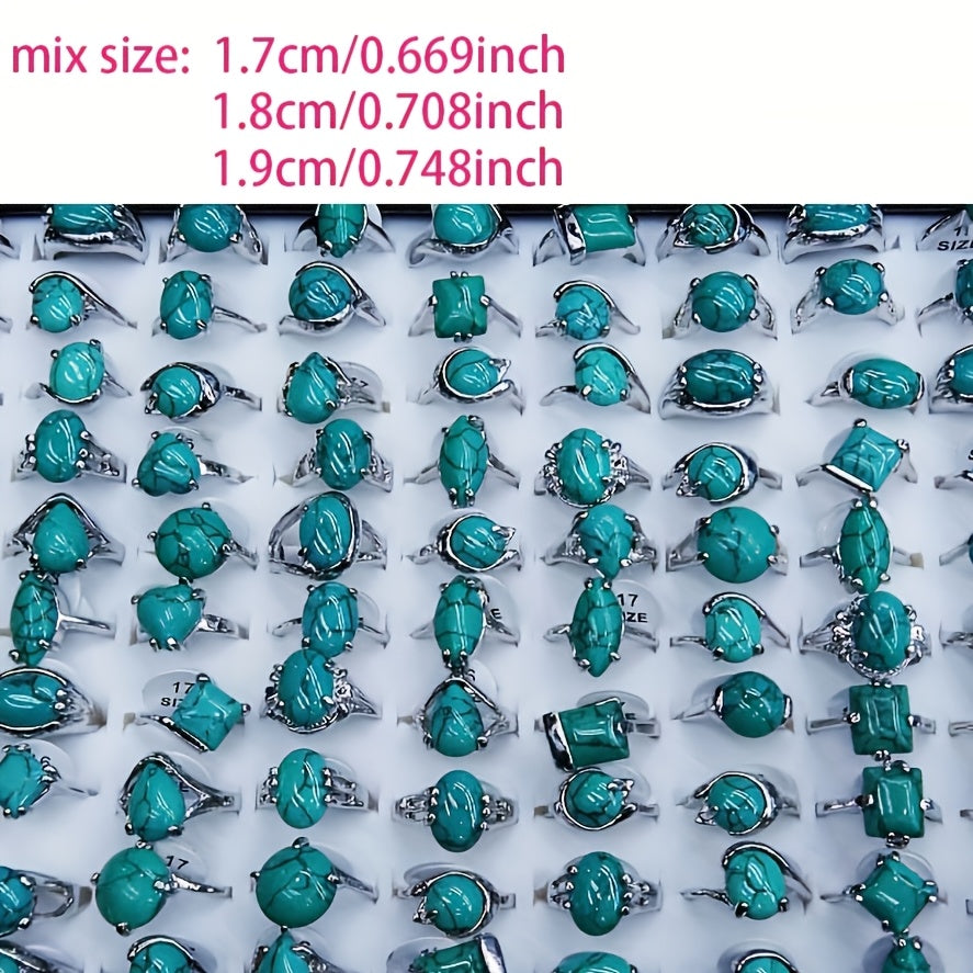 40Pcs Bohemian Turquoise Stacking Rings Set for Women – Heart, Teardrop & Geometric Vintage Boho Layering Rings, Perfect for Daily Wear, Vacation, Parties & Holiday Gifts