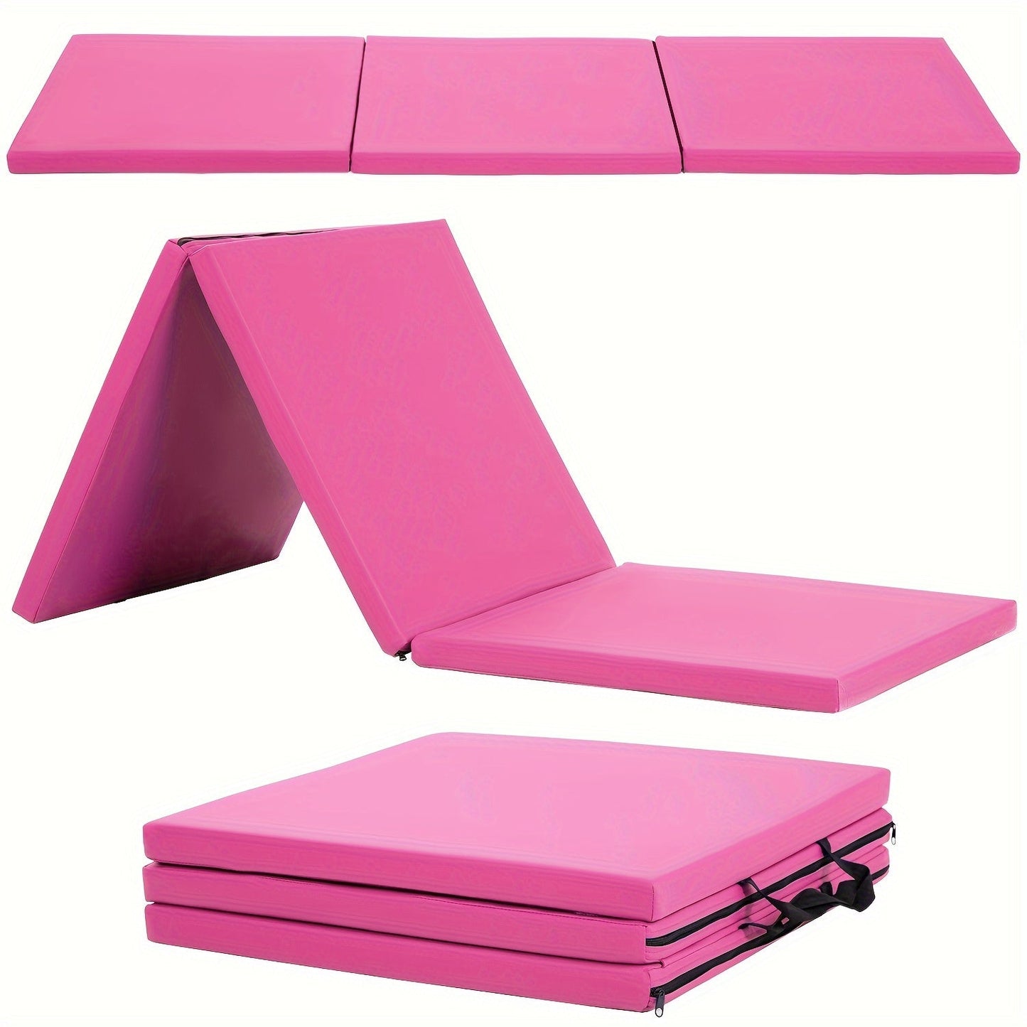 Tri-Fold Yoga Mat Heavy Duty Non-Slip Gymnastics Exercise Mat with Carrying Handles – High-Density Foam Folding Workout Mat for Home Gym, MMA, Wrestling, Stretching & Fitness Training for Men & Women