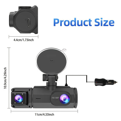 Dash Cam Front and Rear 1080P HD Dual Camera with Night Vision, 170° Wide Angle, ADAS, G-Sensor, Loop Recording, 24Hr Parking Mode, 2" IPS Screen