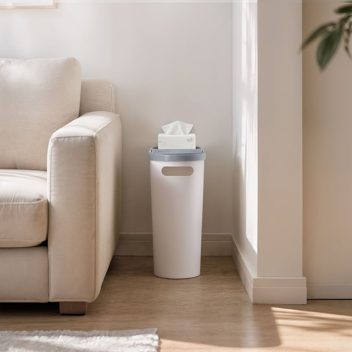 Small Bathroom Trash Can with Built-In Handles 2/1 Pack – Rustproof Plastic Wastebasket, Space-Saving Design for Bathroom, Laundry Room & Home Office, Includes Trash Bags