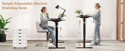 63 Inch Electric Standing Desk – Height Adjustable Sit-Stand PC Workstation with Wood Desktop, Home Office, Bedroom & Gaming Room Computer Work Table for Small Spaces