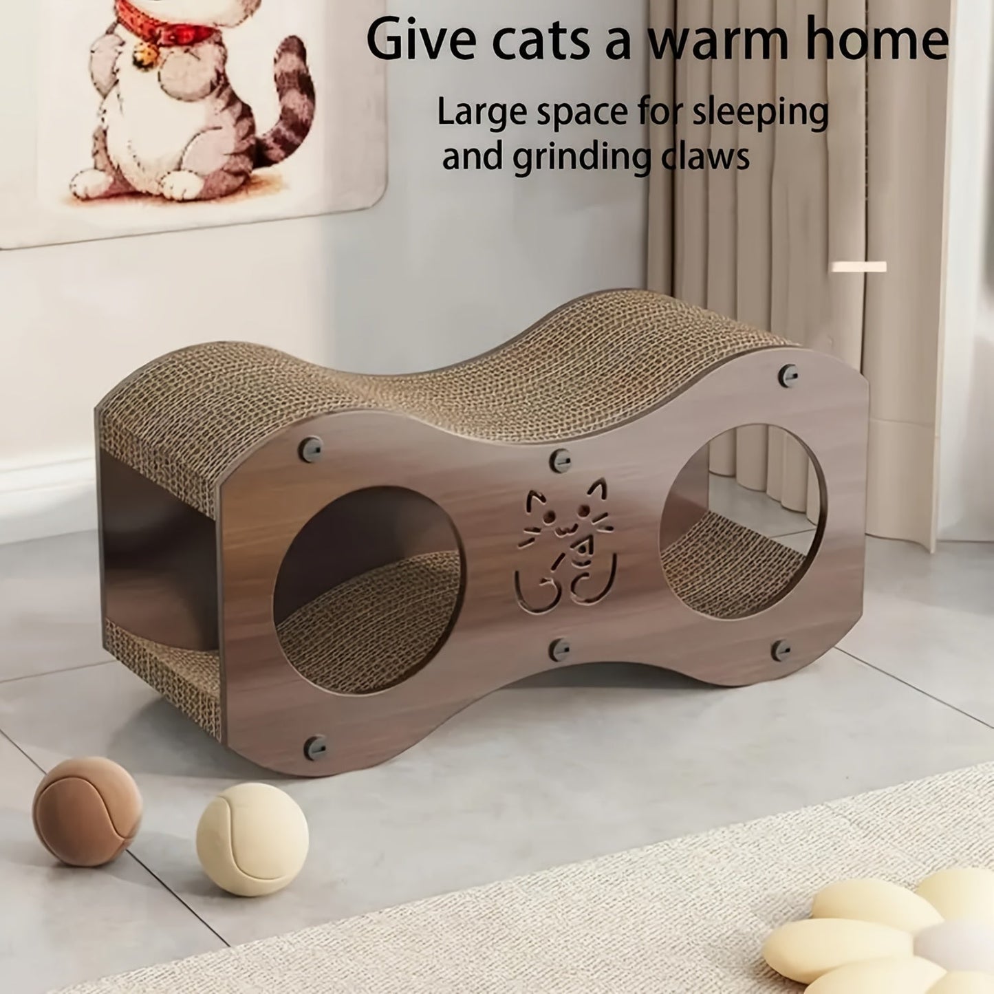 Walnut Cat Scratching Post with Integrated Cat Bed – 4-Season Woven Scratch Pad, Indoor Cat Scratcher for Lounging & Play, All Breeds