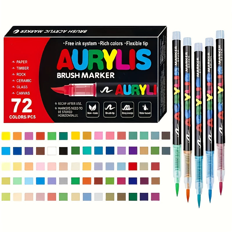 Acrylic Paint Markers Brush Tip Waterproof Quick-Drying Paint Pens for Rock Painting Wood Canvas Glass Ceramic Metal 12 to 168 Colors Art Craft Supplies Gift